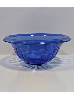 Hazel Atlas Blue Pillar Optic Glass Mixing Bowl Vintage Collectible Home Decor